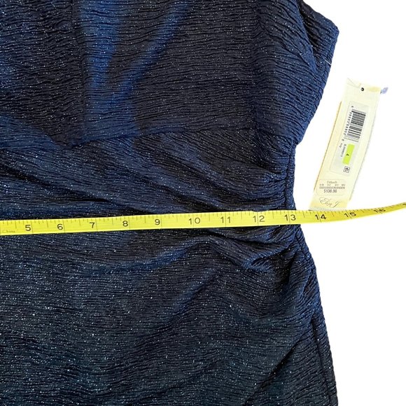 Eliza J NWT Navy Blue Sleeveless Ruched Cutout Keyhole Neck Sparkle Dress Size 4 - Picture 5 of 10